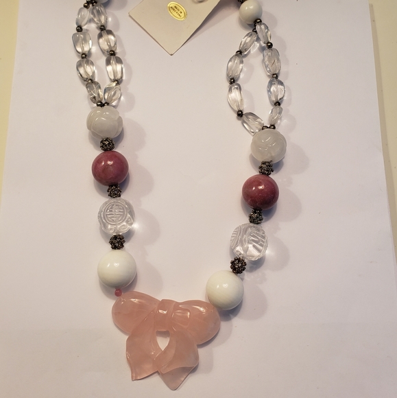 Carved quartz and Crystal statement necklace - Picture 1 of 8